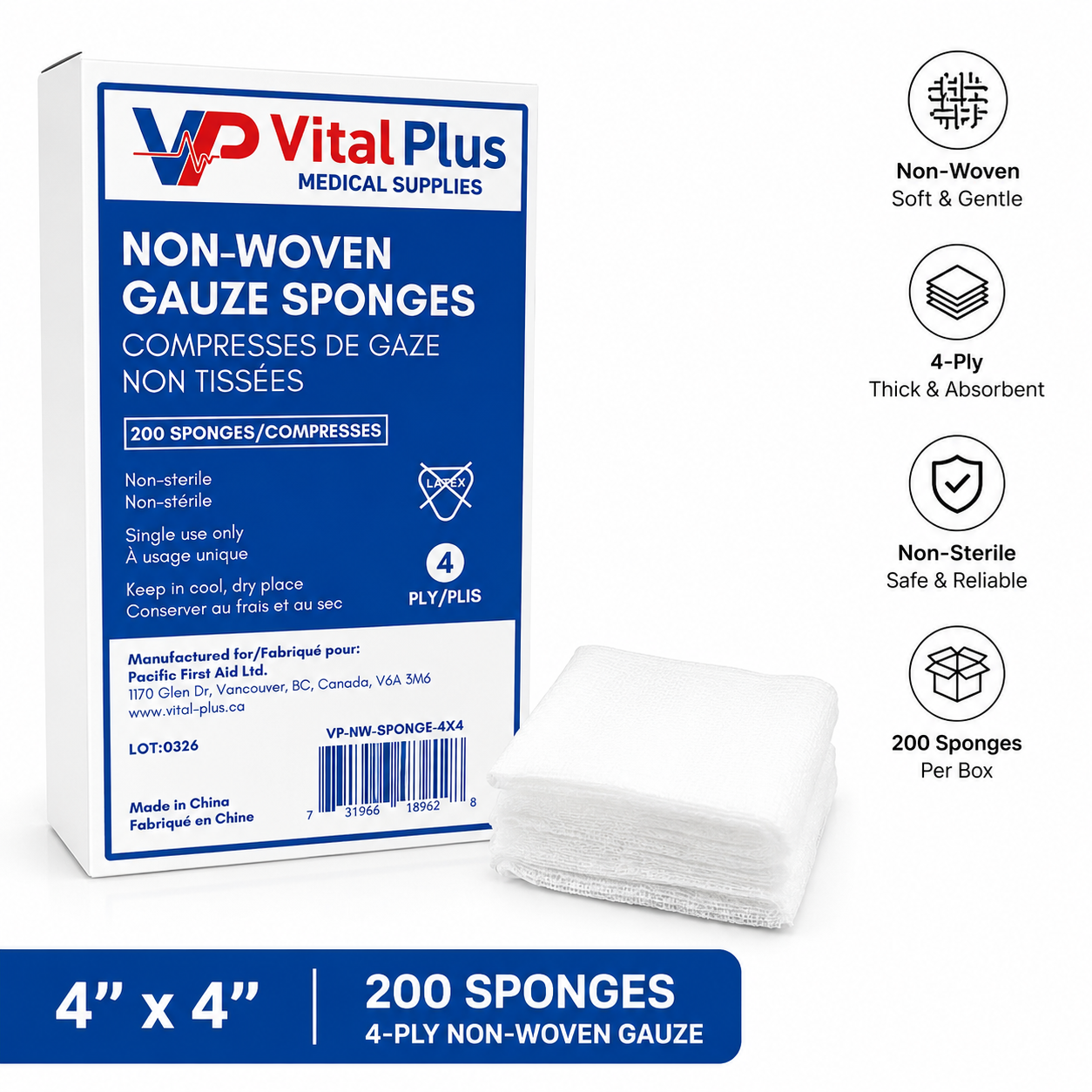 Non-Woven Gauze Sponges 4" x 4" – 4-Ply Non-Sterile | 200 Pack