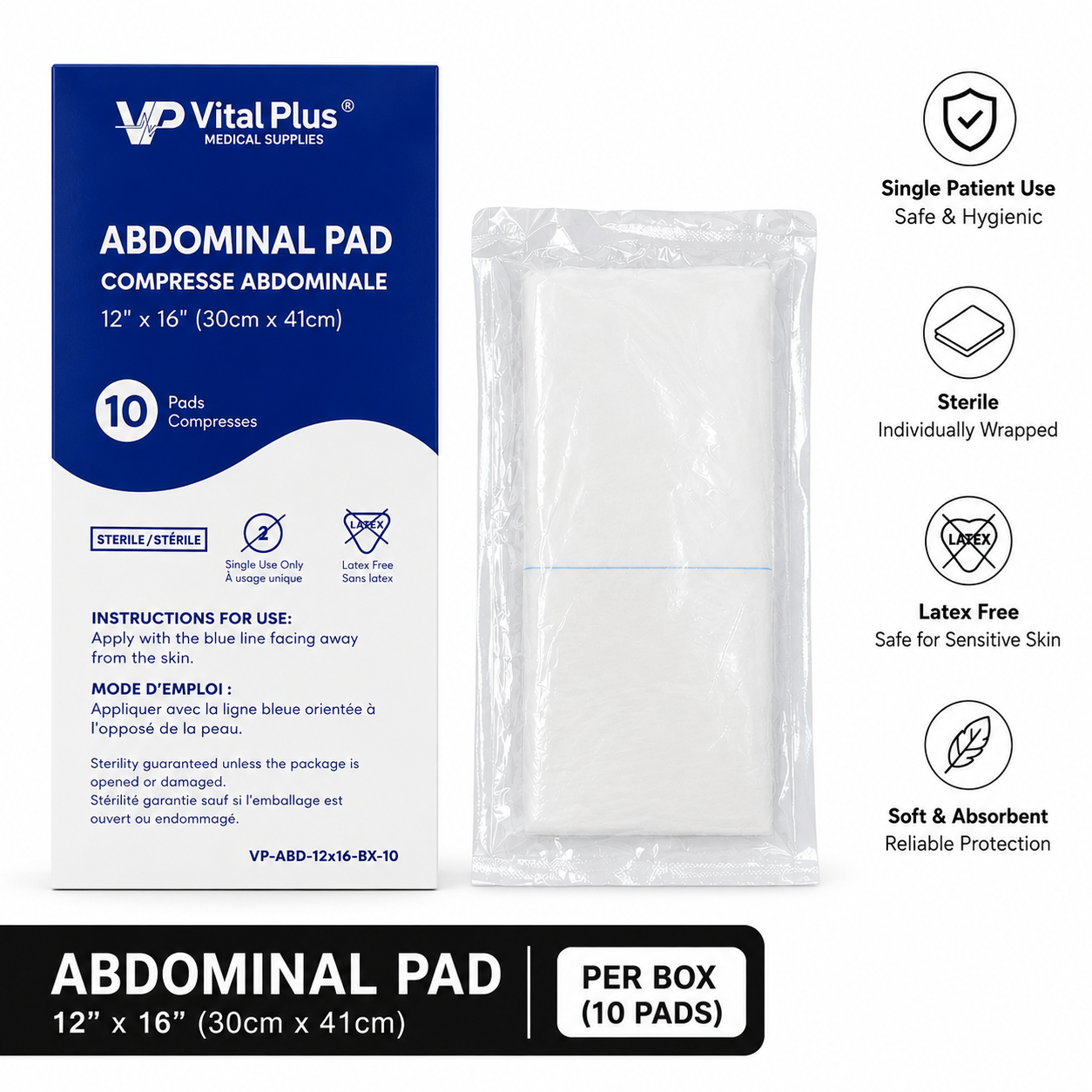 Abdominal Pad 12" x 16" – Latex Free | 10 Pack